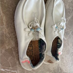 Hey Dude White Sneakers with Blue Bead Accents